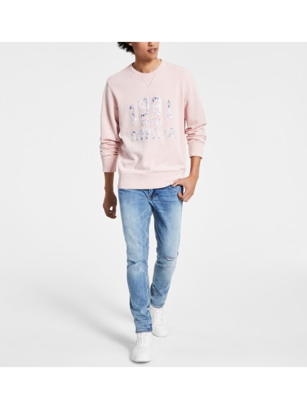 Guess Mens Blush Cotton Akori Fleece Sweatshirt Pink Size M Defected